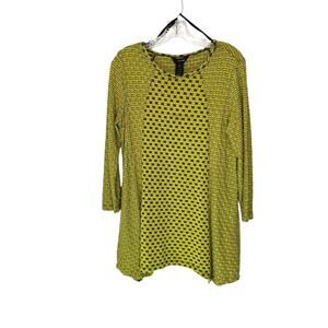 Ali Miles Tunic Top Green‎ Black Abstract Print Long Sleeve Stretch Casual Small